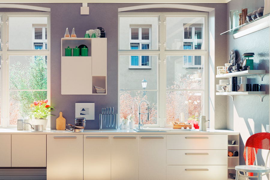 Cocina con ventanas
